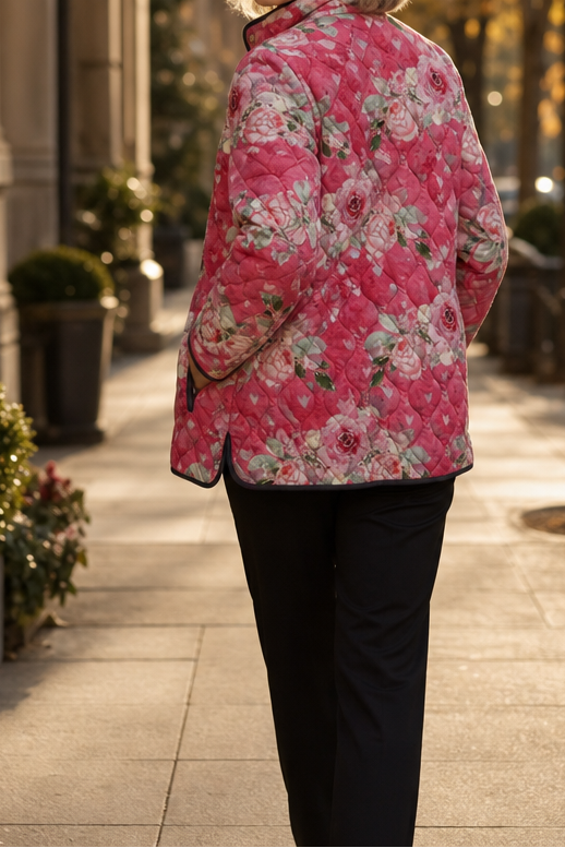 Penelope | Women's Puffer Jacket - Quilted Print Padded Lining Relaxed