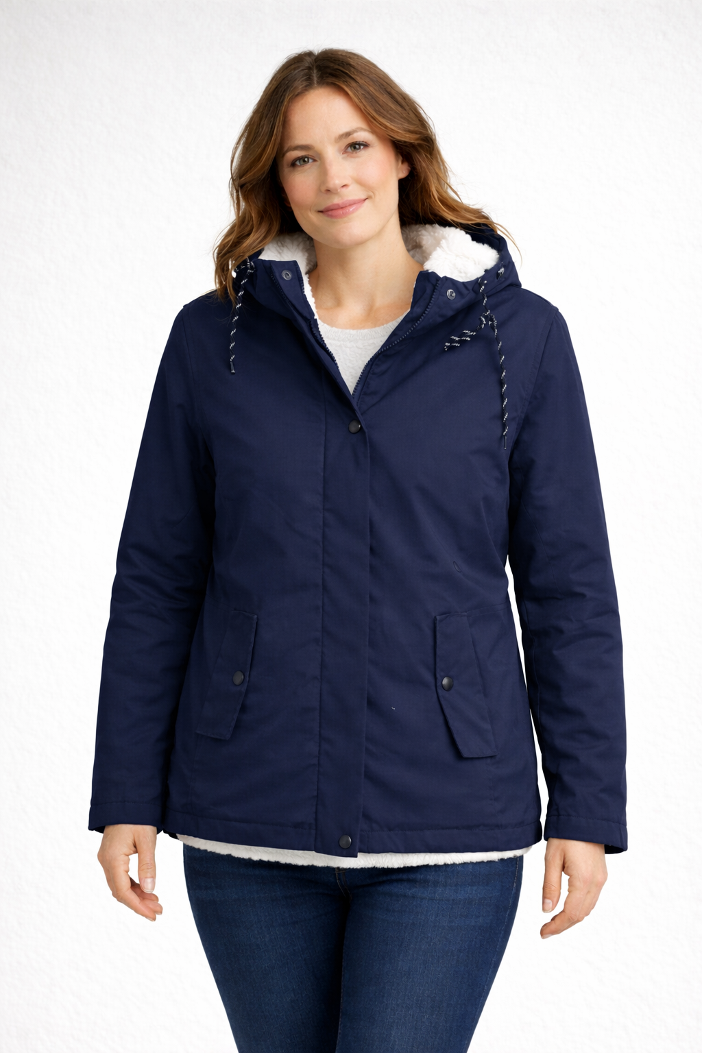 Emily | Women's Jacket - Fleece-Lined Parka Drawstring Hood Snap Pockets