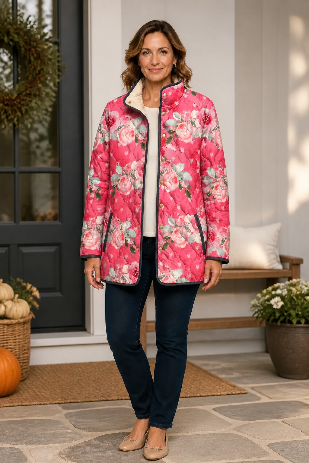 Penelope | Women's Puffer Jacket - Quilted Print Padded Lining Relaxed