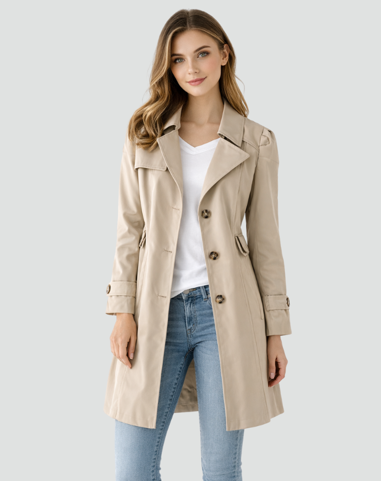 Patricia | Women's Single Breasted Trench Coat - Tailored Lapel Collar