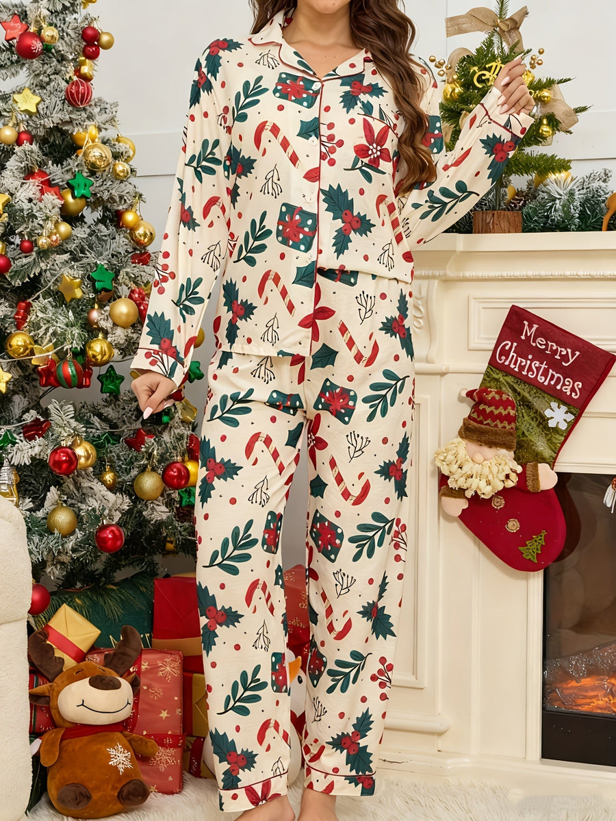 Savannah | Women's Christmas Pajama Set - Brushed Knit Holiday Print