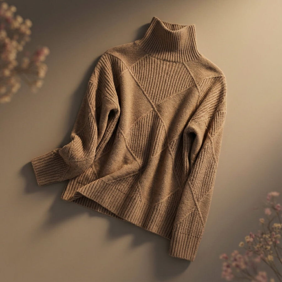 Camryn | Women's Merino Wool Turtleneck Sweater - Diamond Knit Relaxed