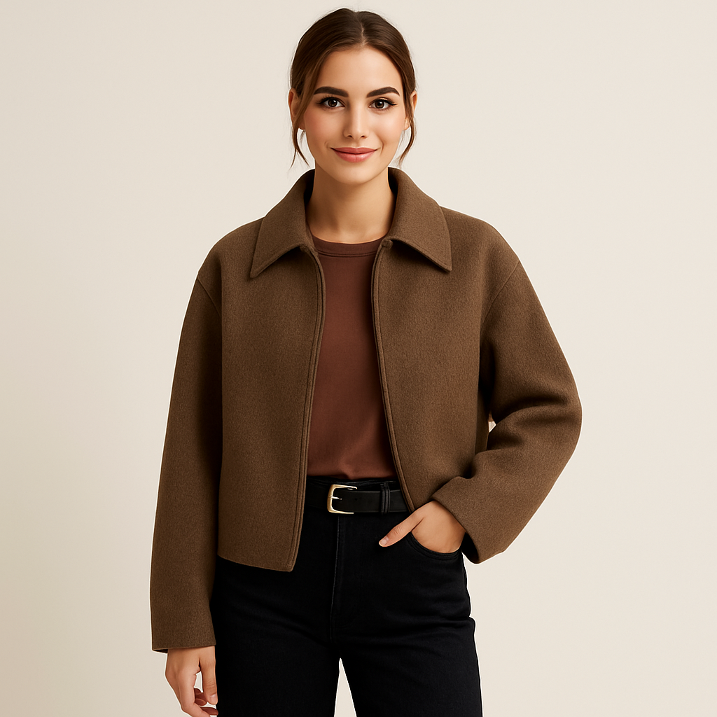 Gianna | Women's Jacket - Cropped Wool-Blend Wide Collar