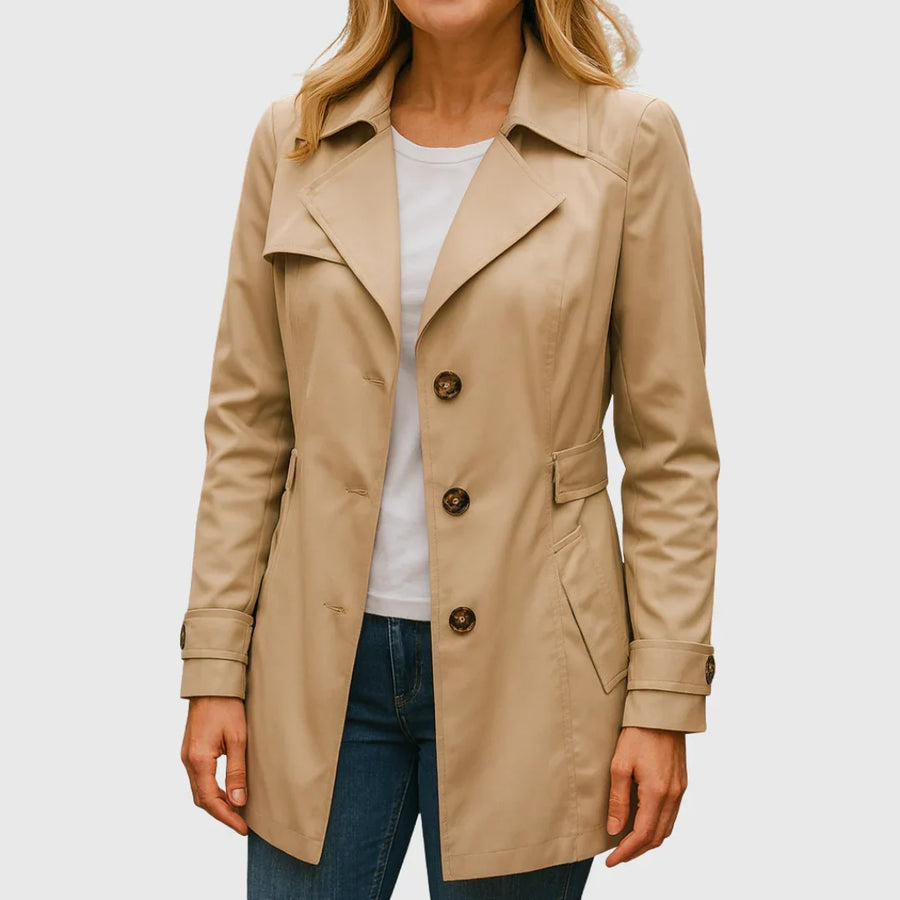Sandra | Women's Belted Trench Coat - Flared Skirt Wide Lapel Mid Length
