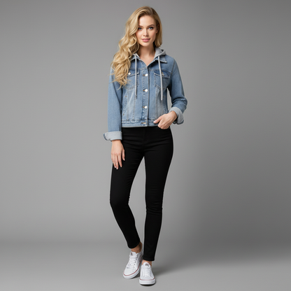 Denim Jacket with Removable Hood | Women's Jacket Outerwear