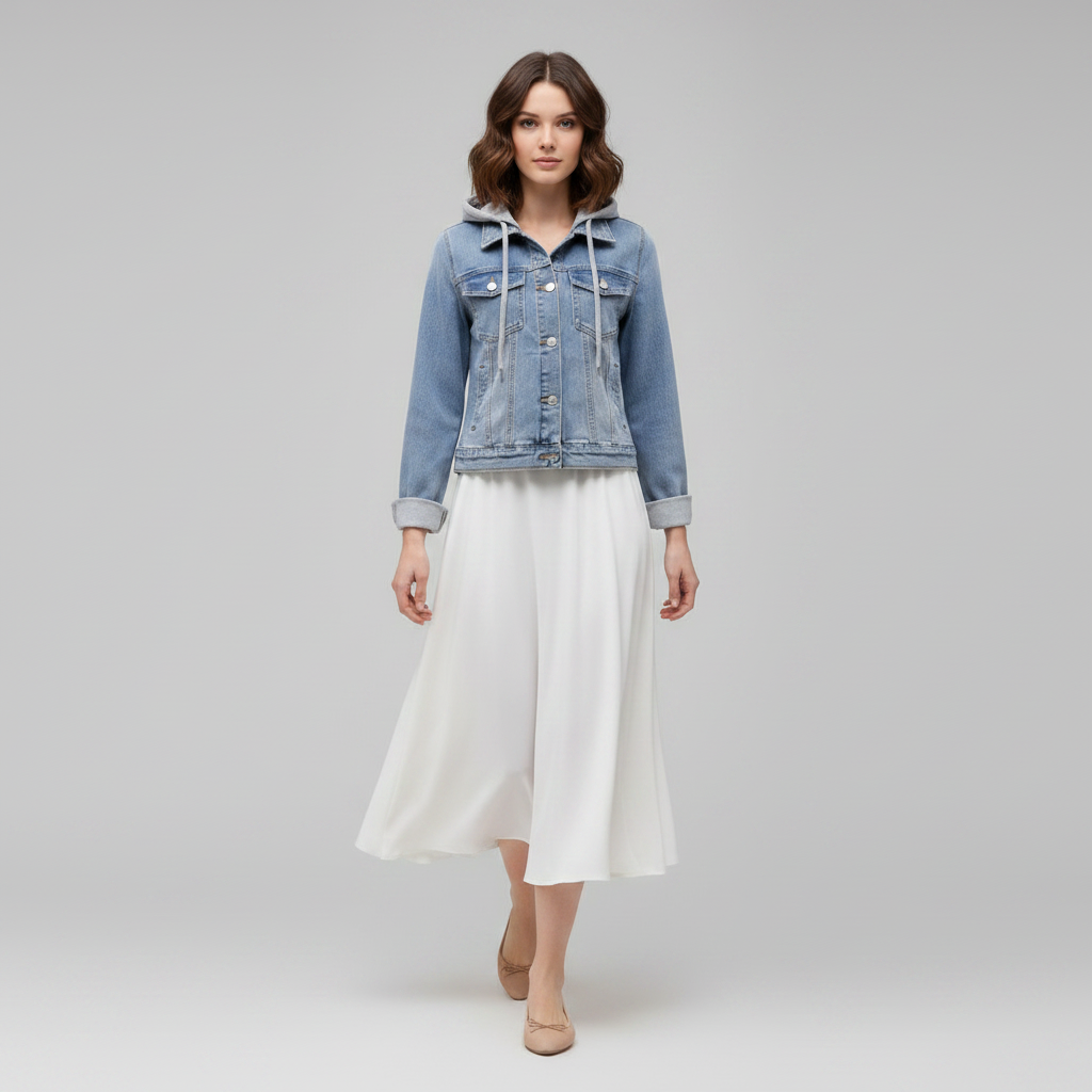 Denim Jacket with Removable Hood | Women's Jacket Outerwear