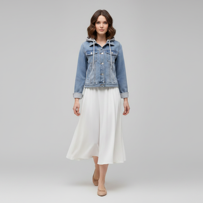 Denim Jacket with Removable Hood | Women's Jacket Outerwear