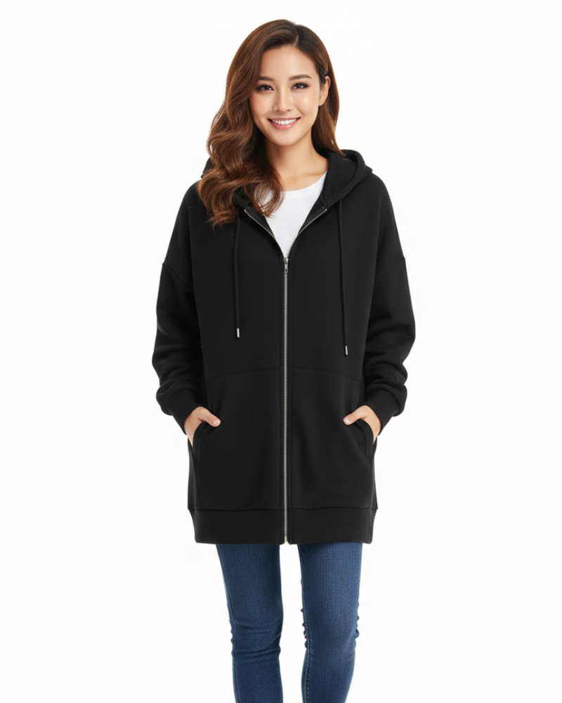Eliana | Women's Oversized Hoodie - Full Zip Drawstring Hood Pockets