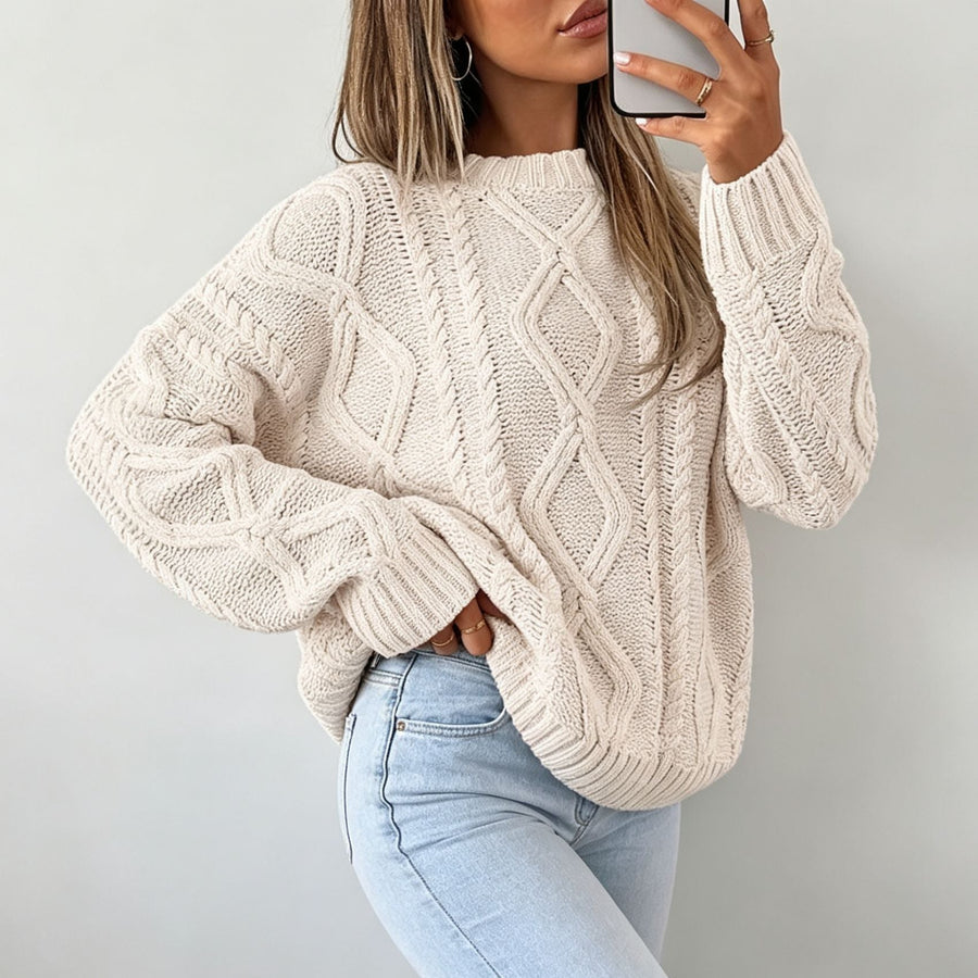 Everly | Women's Oversized Cable Knit Sweater - Chunky Crew Neck Pullover