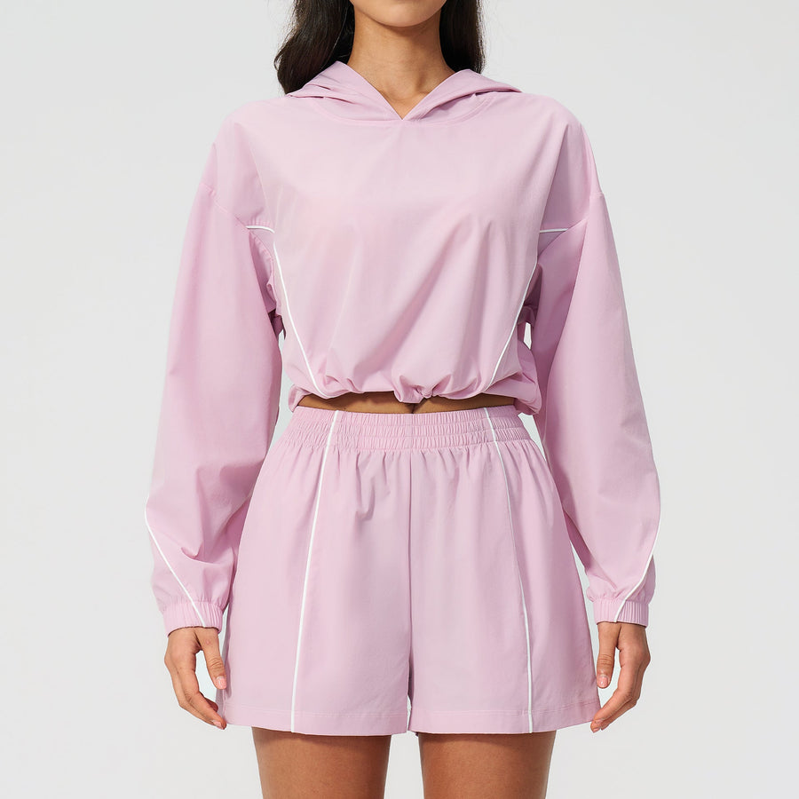 Mila | Women's Hoodie - Cropped Two-Piece Set with High-Rise Shorts