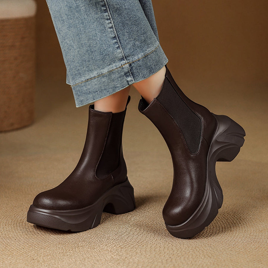 Luna | Women's Chelsea Boots - Wave Platform Chunky Sole Pull Tab