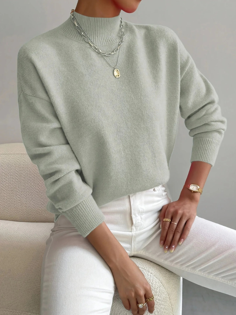 Jordyn | Women's Mock Neck Sweater - Relaxed Knit Drop Shoulder Pullover