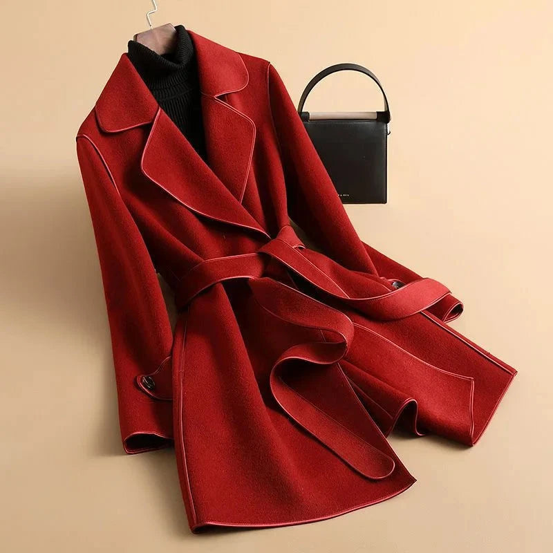 Christina | Women's Long Trench Coat - Belted Wrap Style Notch Lapel