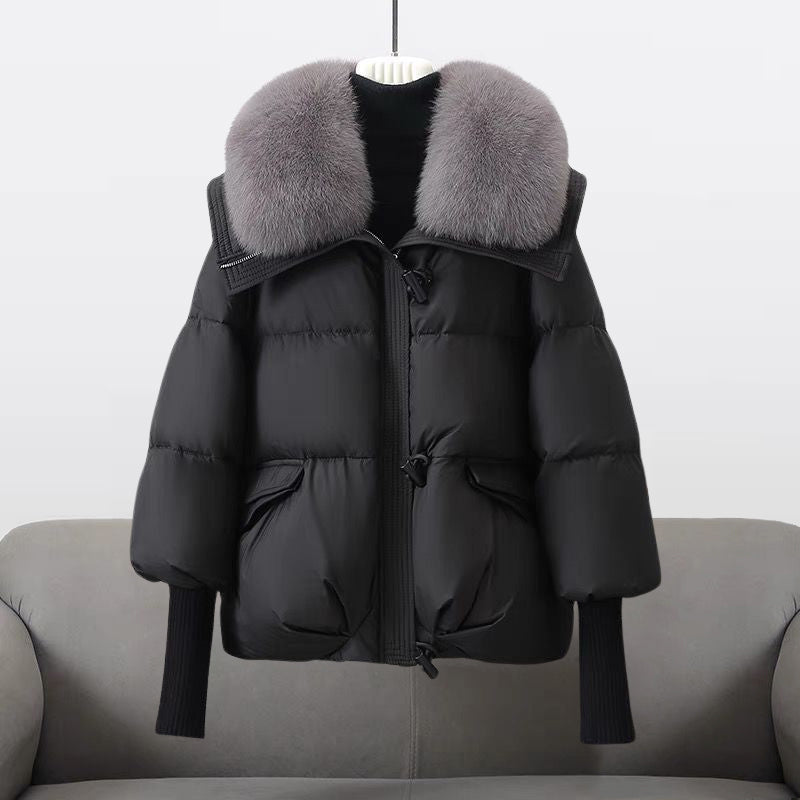Violet | Women's Puffer Jacket - Faux Fur Collar Cropped Hooded Toggle