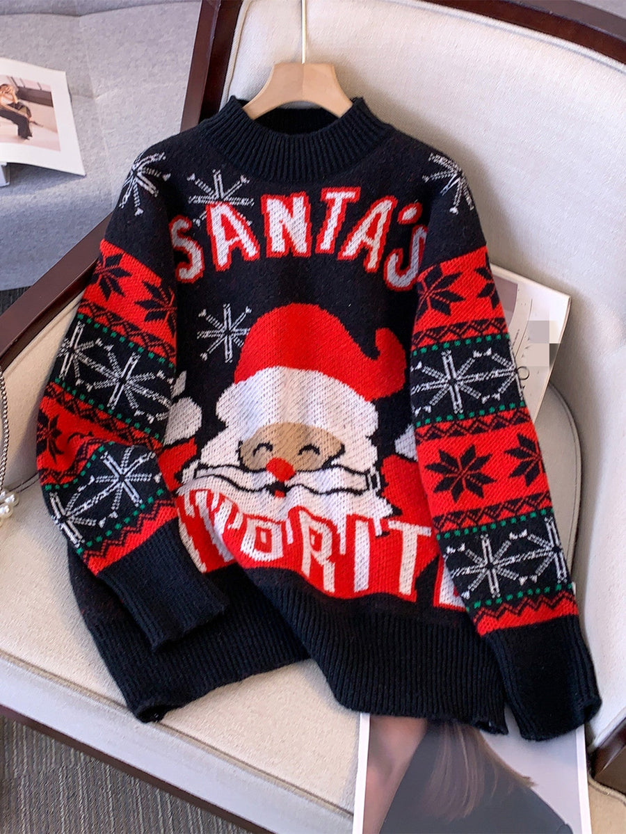 Mary | Women's Santa Ugly Christmas Sweater - Fair Isle Snowflake Oversized