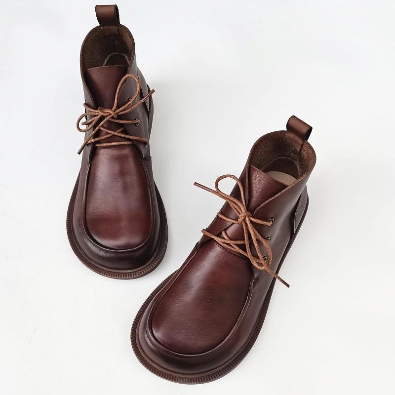 Ava | Women's Leather Ankle Boots - Oxford Lace-Up Wide Toe Box