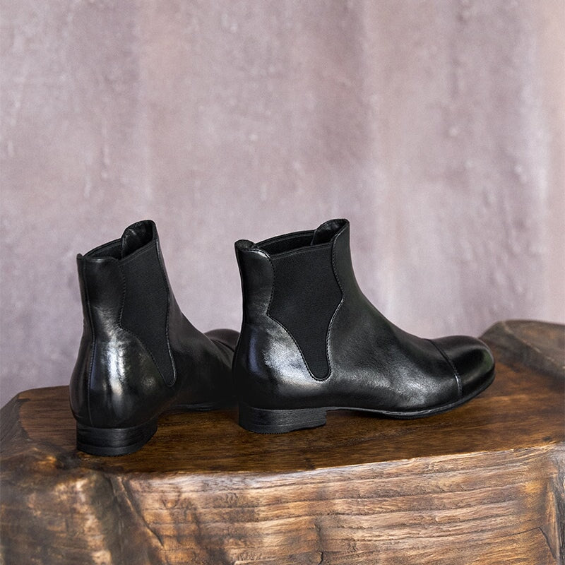 Isabella | Women's Leather Chelsea Boots - Low Block Heel Round Toe