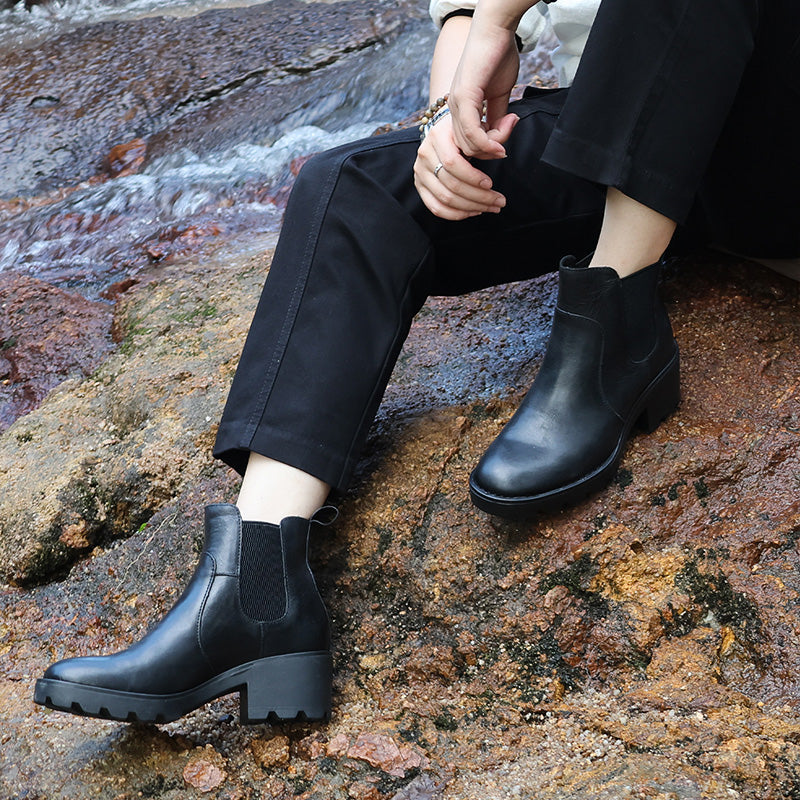 Amelia | Women's Leather Chelsea Boots - Chunky Block Heel Arch Support