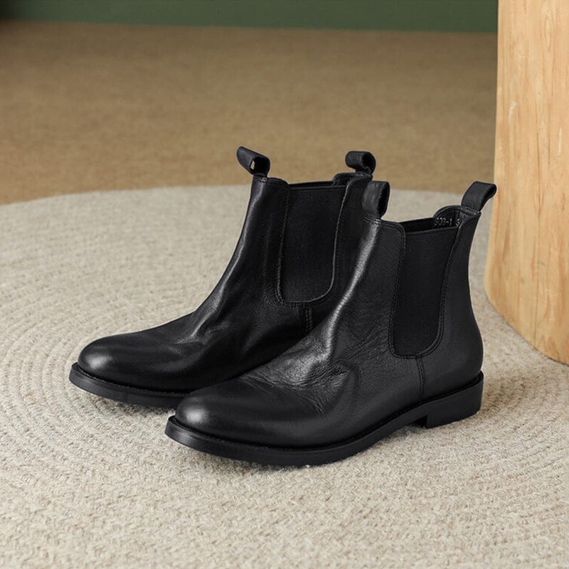 Charlotte | Women's Leather Chelsea Boots - Smooth Finish Low Heel Pull-On
