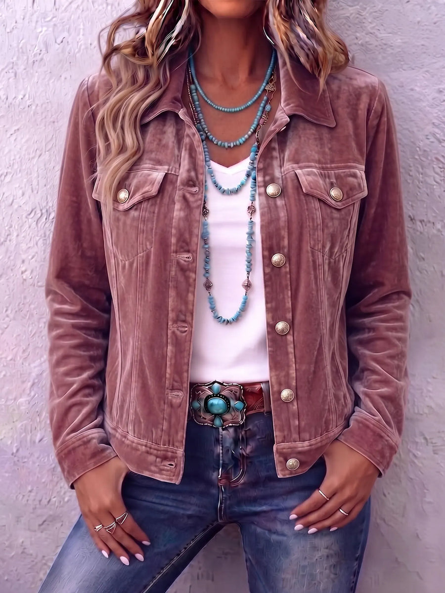 Brynn | Women's Corduroy Trucker Jacket - Button Front Flap Pockets Relaxed