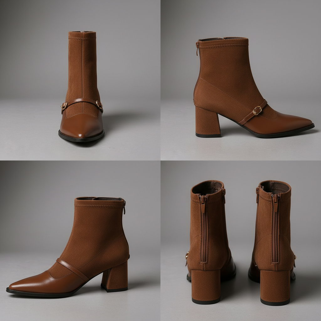 Elizabeth | Women's Ankle Boots - Faux Suede Pointed Toe Block Heel Buckle