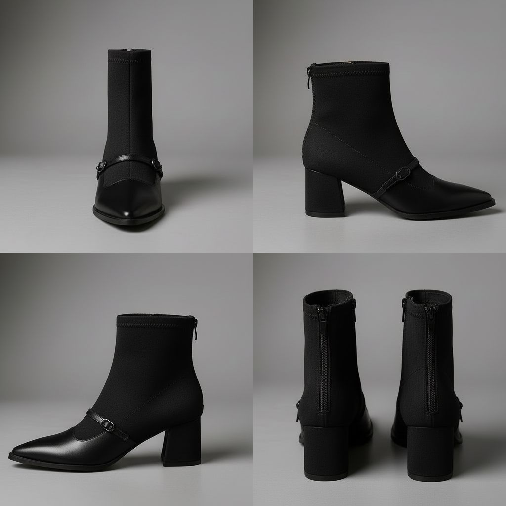 Elizabeth | Women's Ankle Boots - Faux Suede Pointed Toe Block Heel Buckle