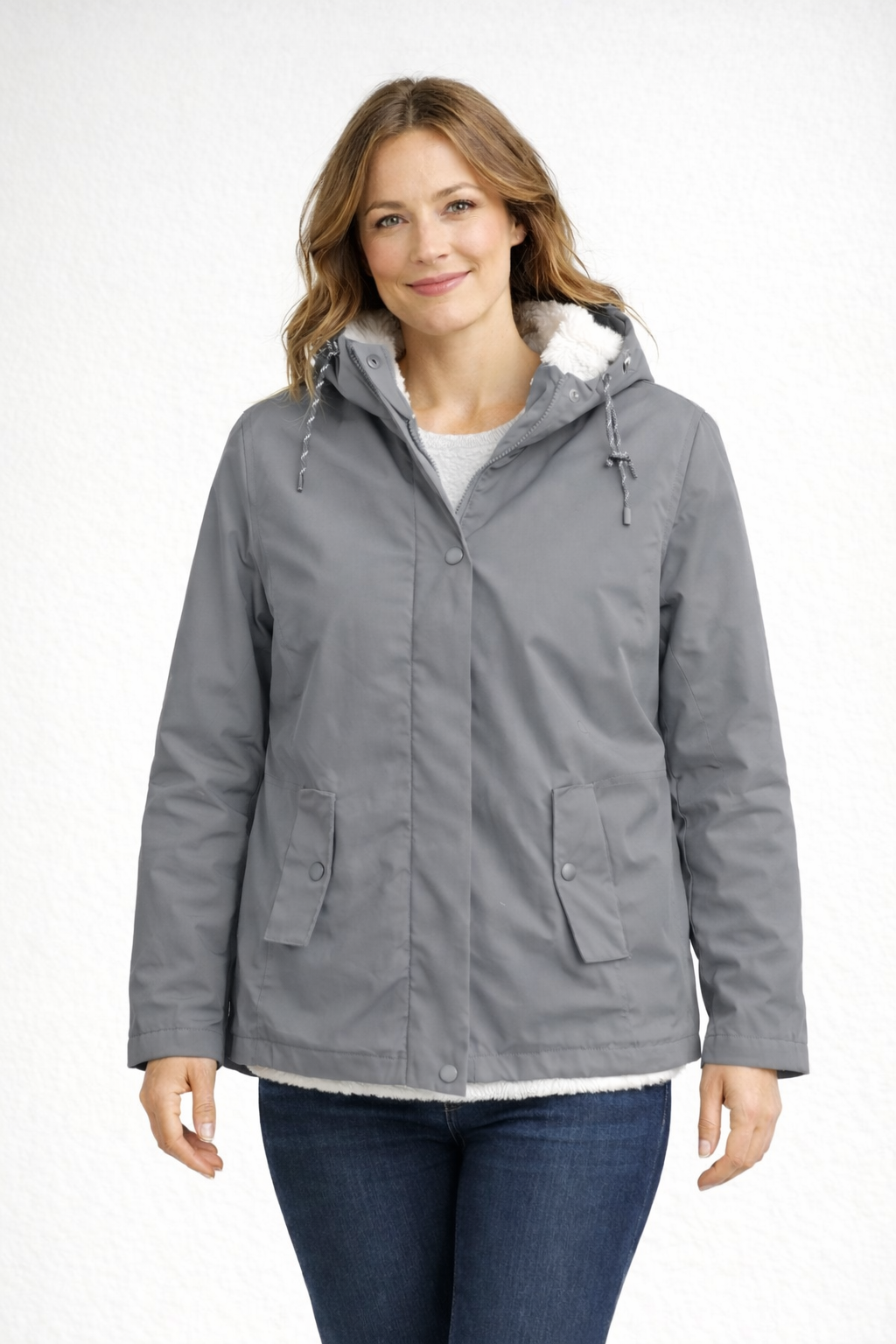 Emily | Women's Jacket - Fleece-Lined Parka Drawstring Hood Snap Pockets