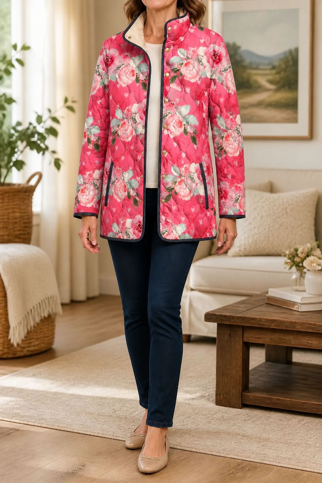 Penelope | Women's Puffer Jacket - Quilted Print Padded Lining Relaxed