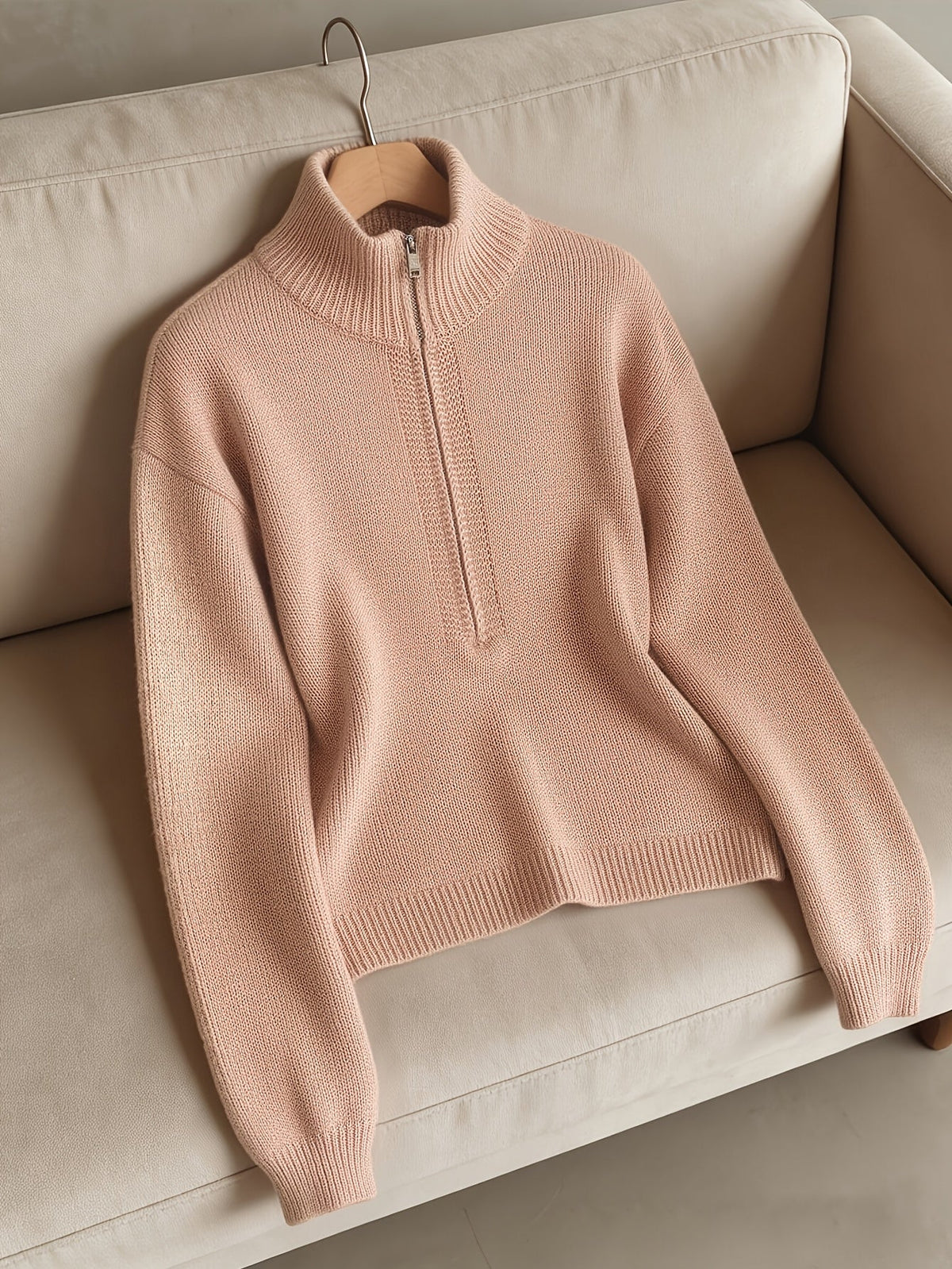 Comfortable Knit Sweatshirt for Women with Mock Neck Long Sleeve Quarter Zip Ribbed Oversized Style
